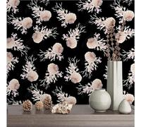 Art Vintage Coquillages Corail Noir Papier Peint 3D Installation Facile Intissé Tapisserie Bureau Salon Canapé Chambre Décoration Murale-350cm×256cm