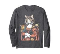 Art Vintage de Léonard de Vinci pour Amoureux des Chats avec Mona Lisa Manche Longue