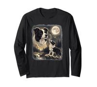 Art Vintage des années 90 avec Border Collie Howling to The Moon Manche Longue