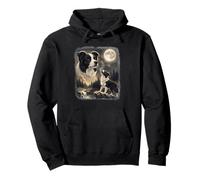 Art Vintage des années 90 avec Border Collie Howling to The Moon Sweat à Capuche