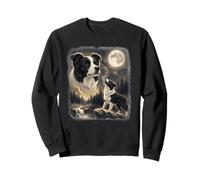 Art Vintage des années 90 avec Border Collie Howling to The Moon Sweatshirt