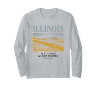 Art Vintage du Paysage de l'Illinois et de sa Skyline Manche Longue