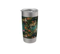 Art vintage léopard tropical et fleurs exotiques de la jungle Gobelet isotherme en acier inoxydable double paroi