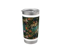 Art vintage léopard tropical et fleurs exotiques de la jungle Gobelet isotherme en acier inoxydable double paroi