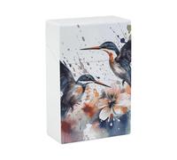 Art with Lily Flowers Birds Watercolor Cigarette Case - Boîte à cigarettes portable légère pour voyage en plastique étanche Boîte de rangement pour 20 cigarettes