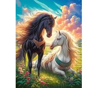 Art Yin-Yang de cheval noir et blanc 500 Pièces Puzzle Famille En Carton Anti-Déchirure Animal sauvage et animal de compagnie Cute Difficulté Moyenne Jeu De Société Soirée Entre Amis Cadeau Noël Famil