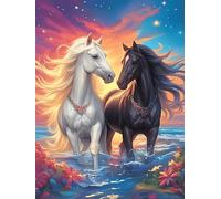 Art Yin-Yang de chevaux blancs et noirs 300 Pieces Casse-tête Débutant En Carton Haute Qualité Animal sauvage et animal de compagnie Facile Anti-Stress Passe-Temps Loisir Créatif Idée Cadeau Saint Val