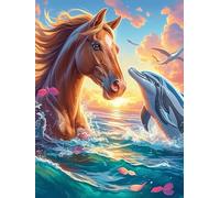 Art Yin-Yang du cheval et du dauphin 500 Pièces Puzzle Créatif En Carton Épais Sans Déformation Animal sauvage et animal de compagnie Cute Difficulté Moyenne Activité Manuelle Loisir Créatif Cadeau An