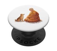 Art Zen Minimaliste Peace Walking Moines and Dog Mindfulness PopSockets PopGrip Adhésif