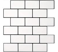 Art3d 10 Dalle,Carrelage Adhesif Mural Salle de Bain,Plus Épaisse,Crédence adhésive pour Cuisine,Version Plus Adhésive,30x30x0.25cm,Blanc avec Joint Noir