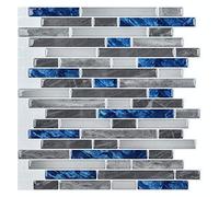 Art3d 10 Pièces,Carrelage Autocollant Bleu,Crédence Adhésive Cuisine en Vinyle,Sticker Carrelage Mural Salle de Bain,Effet Mosaïque,30x30cm