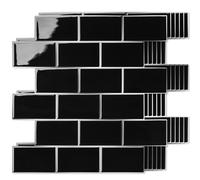 Art3d Lot de 10 Carreaux Muraux Autocollants à Décoller et à Coller Pour Décoration de Cuisine et de Salle de Bain,Noir avec Coulis Argenté,30,5 x 30,5 cm