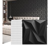 Art3d Lot de 50 Panneaux muraux 3D Décoration murale intérieure avec ruban adhésif PVC Diamant pour salon Hall d’entrée Chambre Hôtel Bureau 30 x 30 cm,Noir