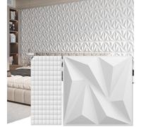 Art3d Lot de 50 Panneaux muraux 3D Décoration murale intérieure avec ruban adhésif PVC Diamant pour salon Hall d’entrée Chambre Hôtel Bureau 30 x 30 cm,Blanc