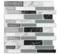 Art3d Lot de 6 pièces,Carrelage Autocollant Mural,Crédence Adhésive Gris avec Motif Marbre pour Cuisine Salle de bains,Effet mosaique,30x30cm
