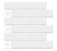 Art3dwallpanels Lot de 10 feuilles de dosseret adhésif blanc brillant, vinyle moderne, autocollant, rayé, finition brillante, pour cuisine et salle de bain, 30,5 x 30,5 cm