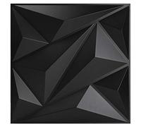 Art3dwallpanels Lot de 12 panneaux muraux 3D en PVC avec motif diamant pour décoration murale intérieure, noir, 50 x 50 cm, panneaux muraux texturés 3D