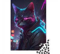 Art5 Puzzle 1000 Pièces Chat Néon pour Adultes Puzzle en Bois Jeu défiant 1000 Pièces (75x50cm)