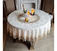 ARTABLE Nappe Ronde brodée en Dentelle macramé Rustique pour décoration de Commode, Ferme, Cuisine, Maison (Marron Clair, 177,8 cm, Ronde)