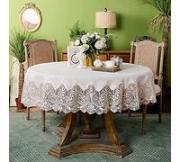 ARTABLE Nappes Rondes en Dentelle avec Bordure en macramé Transparente brodée - Nappe en Tissu (Beige, 152,4 cm)