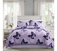 ARTALL Parure de lit 3 pièces en Microfibre légère avec 2 taies d'oreiller, Motif Papillon, lit Double/Grand lit, Violet