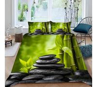 ARTAMA Housse De Couette Bambou 200x200cm avec 2 Taies d'oreiller, Cailloux Noirs literie Set en Microfibre,pour Adultes Hommes Jeunes Garçons Enfants