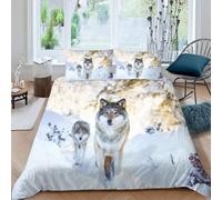 ARTAMA Housse De Couette Loup 140x200cm avec 2 Taies d'oreiller, Forêt De Neige literie Set en Microfibre,pour Adultes Hommes Jeunes Garçons Enfants