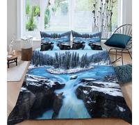 ARTAMA literie Set garçons Vue Cascade 240x260cm Housse de Couette Enfants Adolescents Adultes Paysage d'hiver Impression 3D avec dissimulée,légère et Douce en Microfibre pour 3 pièces