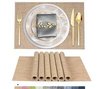 ARTAND 6 Sets de Table Lavable PVC Vinyle Dessous Assiette de Dîner Durables Napperon Rectangulaire Intérieure/Extérieure -6 Pièces, 02-Beige