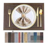 ARTAND 8 Sets de Table Lavable PVC Vinyle Dessous Assiette de Dîner Durables Napperon Rectangulaire Intérieure/Extérieure -8 Pièces, 01 Marron