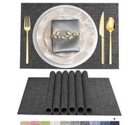 ARTAND 8 Sets de Table Lavable PVC Vinyle Dessous Assiette de Dîner Durables Napperon Rectangulaire Intérieure/Extérieure -8 Pièces, 02 Gris Foncé