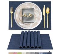 ARTAND 8 Sets de Table Lavable PVC Vinyle Dessous Assiette de Dîner Durables Napperon Rectangulaire Intérieure/Extérieure -8 Pièces, 02 Bleu Marine