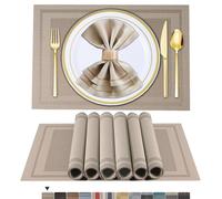 ARTAND Lot de 6 Sets de Table Beige en Vinyle tissé pour Table, lavables et durables, Utilisation en intérieur/extérieur (Beige, 6 pièces)