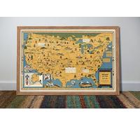 Carte des tribus amérindiennes des États-Unis - 40,6 x 61 cm - 1944 - Carte illustrée sans cadre - Décoration murale vintage - Indiens en Amérique - Cadeau pour hommes, femmes, enseignants