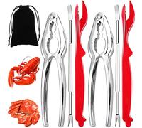 Artcom Lot de 7 outils pour fruits de mer 2 craquelins à crabe, 2 coquilles à homard, 2 fourchettes à crabe, 1 sac de rangement