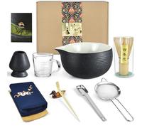 Artcome Bluestone Glaze Kit de 10 Pots pour Cérémonie du Thé Japonais - Bol avec Bec Verseur, Fouet, Cuillère, Passoire à Poudre - Service à Thé Matcha pour Usucha