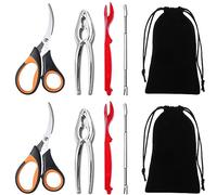 Artcome Ensemble de 10 ustensiles pour fruits de mer - 2 casse-crustacés, 2 écailloteurs à homard, 2 fourchettes à crabe, 2 ciseaux à fruits de mer et 2 sacs de rangement