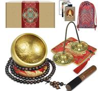 Artcome Ensemble de méditation tibétain 7 pièces - Bol chantant tibétain et clochettes tibétaines Tingsha faites à la main au Népal pour la méditation, le yoga, la tranquillité, la relaxation, la