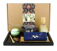 Artcome Ensemble de Thé Japonais Matcha - Fouet, Cuillère Traditionnelle, Bol, Plateau en Bambou Noir, Support Fouet, Céramique, Boîte, Cérémonie Fait à la Main (10 Pièces)