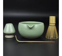 Artcome Kit complet de cérémonie à matcha 4 pièces - Bol japonais avec bec verseur, fouet, support, cuillère - Service à thé pour faire des usucha, koicha et latte (vert)