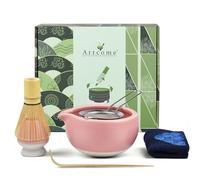 Artcome Kit complet de cérémonie de thé matcha 7 pièces - Bol, fouet, cuillère, passoire, ensemble pour Usucha, koicha, latte (rose)