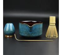 Artcome Kit complet de cérémonie du thé matcha 4 pièces pour cérémonie du thé japonais, bol avec bec verseur, fouet, porte-fouet, cuillère à thé, service à thé matcha pour faire des usucha, koicha et