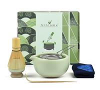 Artcome Kit complet de cérémonie du thé matcha 7 pièces - Bambou et céramique - Vert - Ensemble matcha - Usucha, Koicha et Matcha Latte