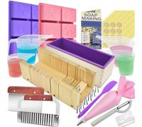Artcome Kit de fabrication de savon - Fournitures complètes de fabrication de savon avec moule à pain en silicone de 1 200,7 g, outils de coupe en bois, moules en nid d'abeille, tasses à mesurer et