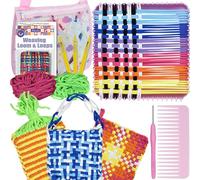 Artcome Kit de métier à tisser avec 400 boucles de tissage de 10 couleurs, crochet en métal, navette, peigne à tisser, sac à main - Kit de métier à tisser pour filles et adultes (rose)