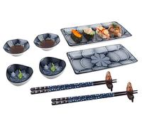 Artcome Lot de 10 accessoires à sushi en céramique de style japonais pour pendaison de crémaillère de mariage - 2 assiettes à sushi, 2 assiettes à sauce, 2 supports de baguettes, bleu foncé