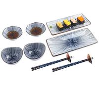 Artcome Lot de 10 assiettes à sushi en céramique de style japonais pour mariage ou pendaison de crémaillère - 2 assiettes à sushi, 2 plats à sauce, 2 bols à collation, 2 paires de baguettes, 2