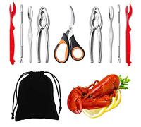 Artcome Lot de 10 outils pour fruits de mer : 2 cassecrabes, 2 coquillages à homard, 2 fourchettes à fruits de mer, 2 fourchettes à crabe larges, 1 paire de ciseaux à fruits de mer et 1 sac de