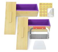 Artcome Lot de 2 moules à pain rectangulaires en silicone avec couvercle, pour fabrication de savon avec grattoir ondulé en acier inoxydable et cutter droit en plastique 120 ml