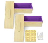 Artcome Lot de 2 moules rectangulaires en silicone pour pain de savon de 1 200 ml avec couvercle, 100 sacs et 36 autocollants